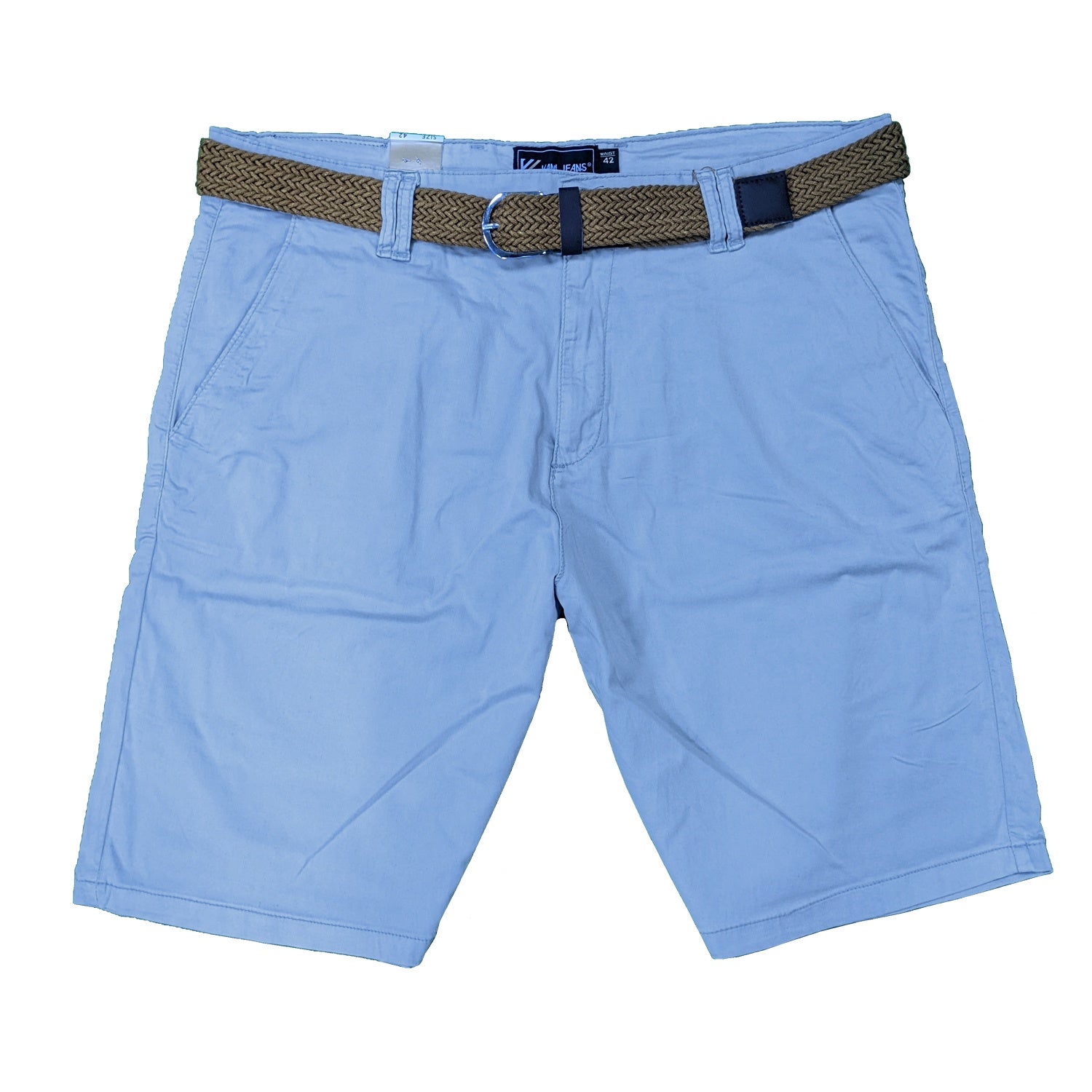 Kam Belted Oxford Stretch Chino Shorts - KBS 3401 - Powder Blue 1