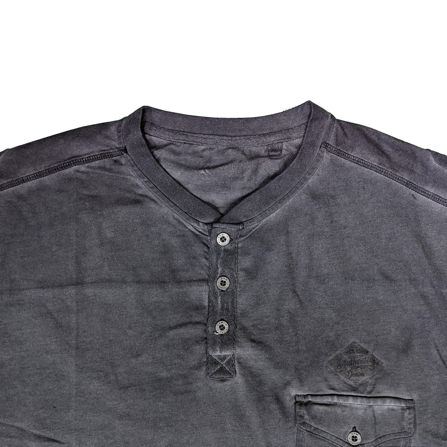 Kam Acid Wash Grandad T-Shirt - KBS 5379 - Charcoal 2