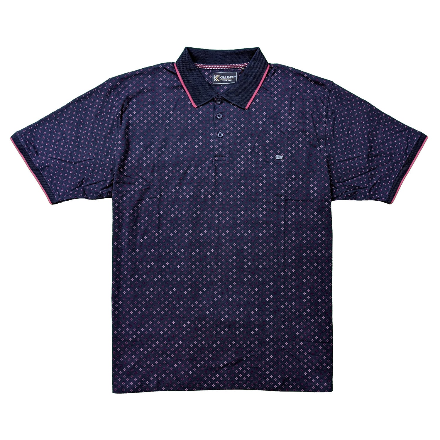 Kam Dobby Print Polo - KBS 5455 - Navy 1
