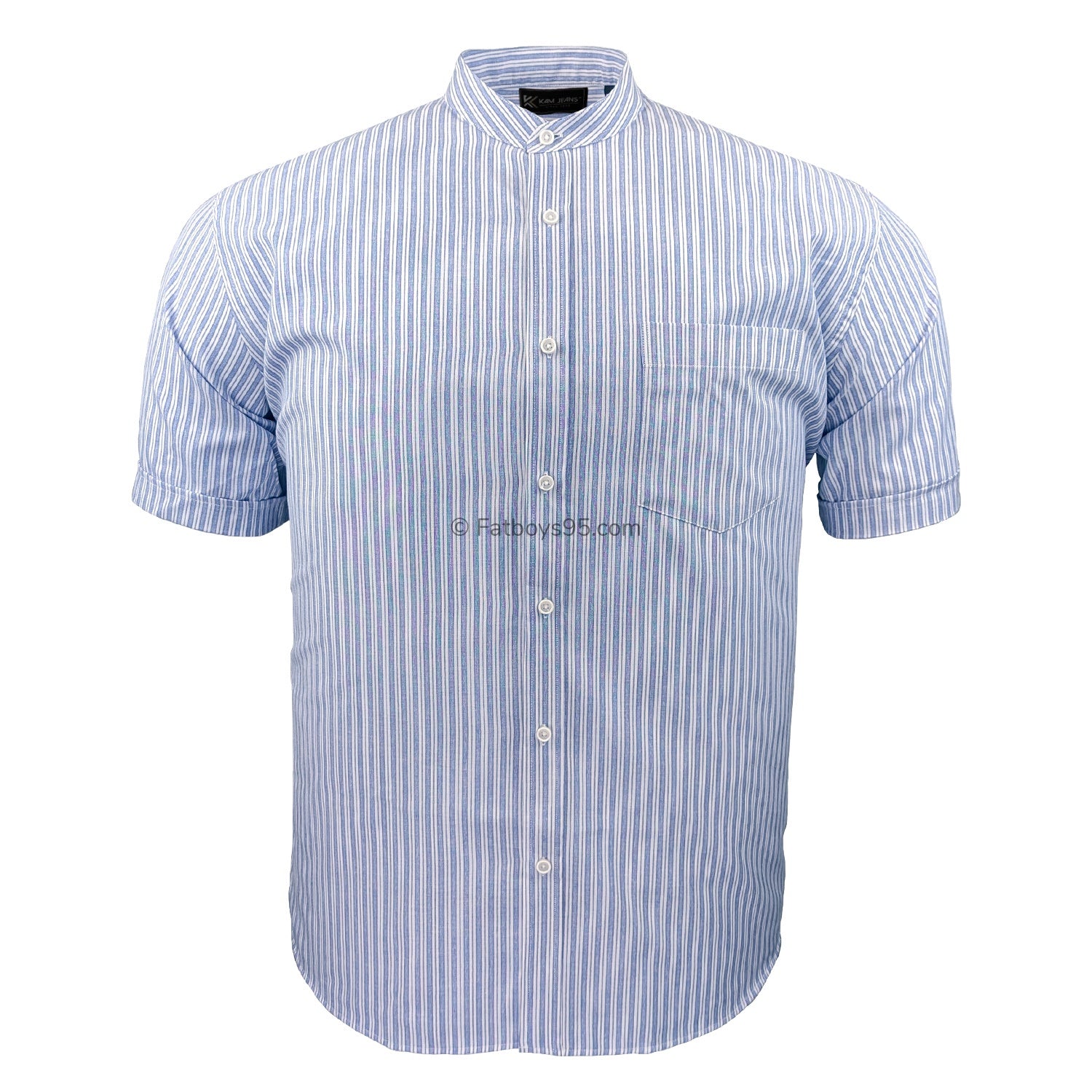 Kam Grandad Collar Stripe S/S Shirt - KBS 6288 - Blue 1