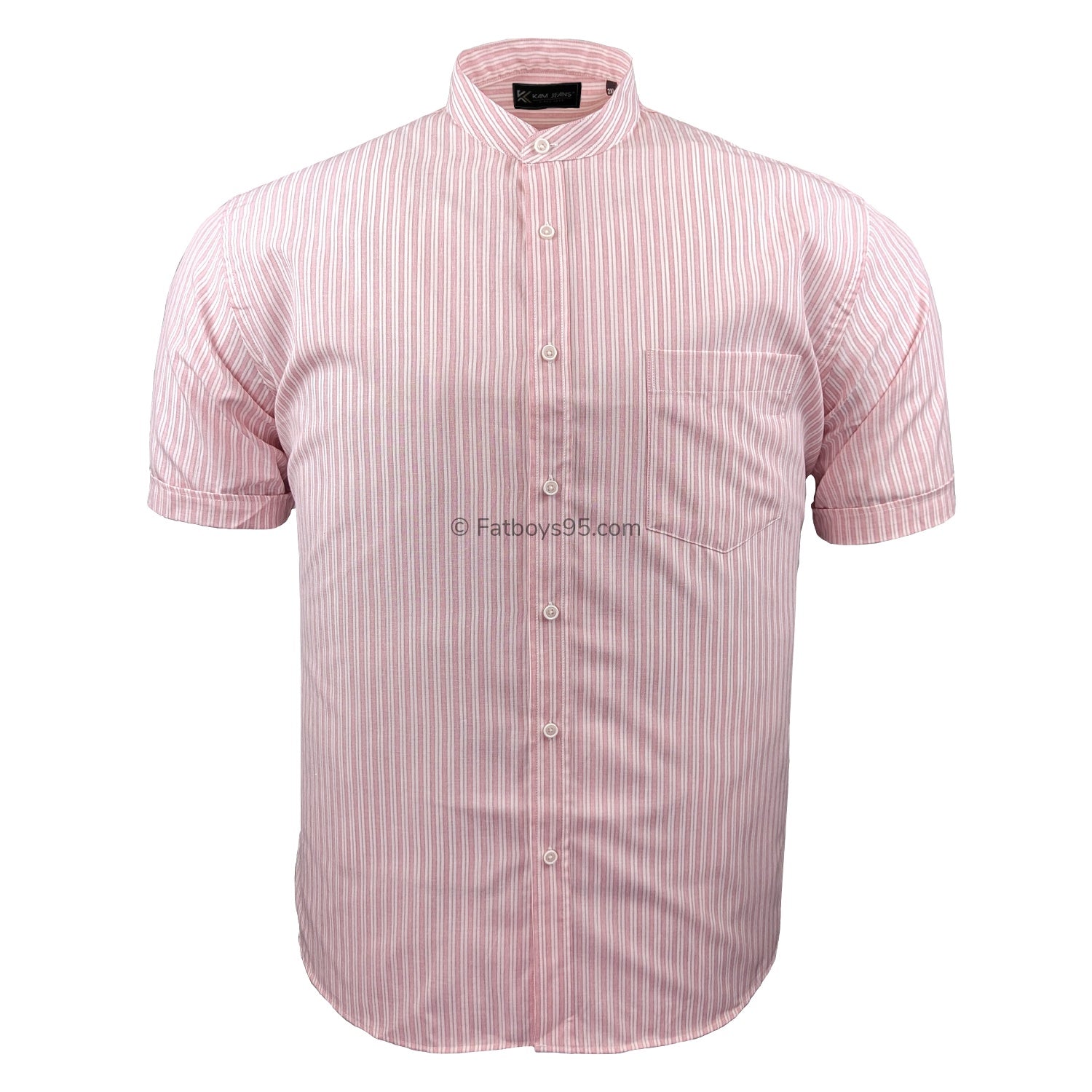Kam Grandad Collar Stripe S/S Shirt - KBS 6288 - Pink 1