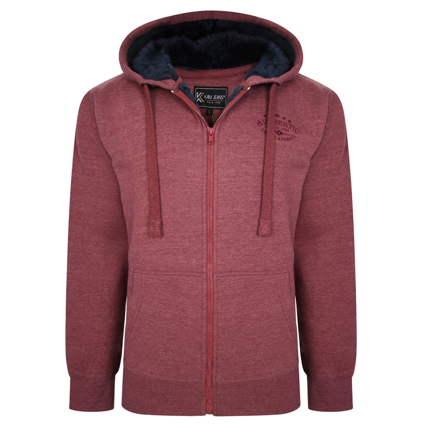 Kam Full Zip Sherpa Lined Hoody - KBS 7054 - Burgundy Marl 1