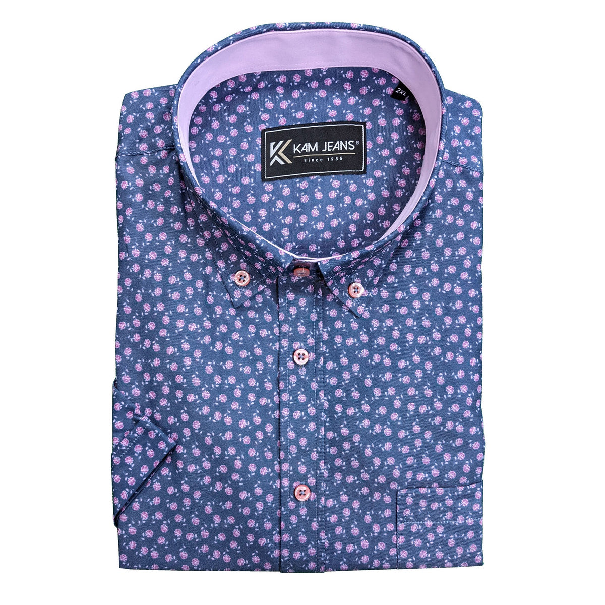 Kam S/S Mini Rose Print Shirt - KBS P012 - Navy 1