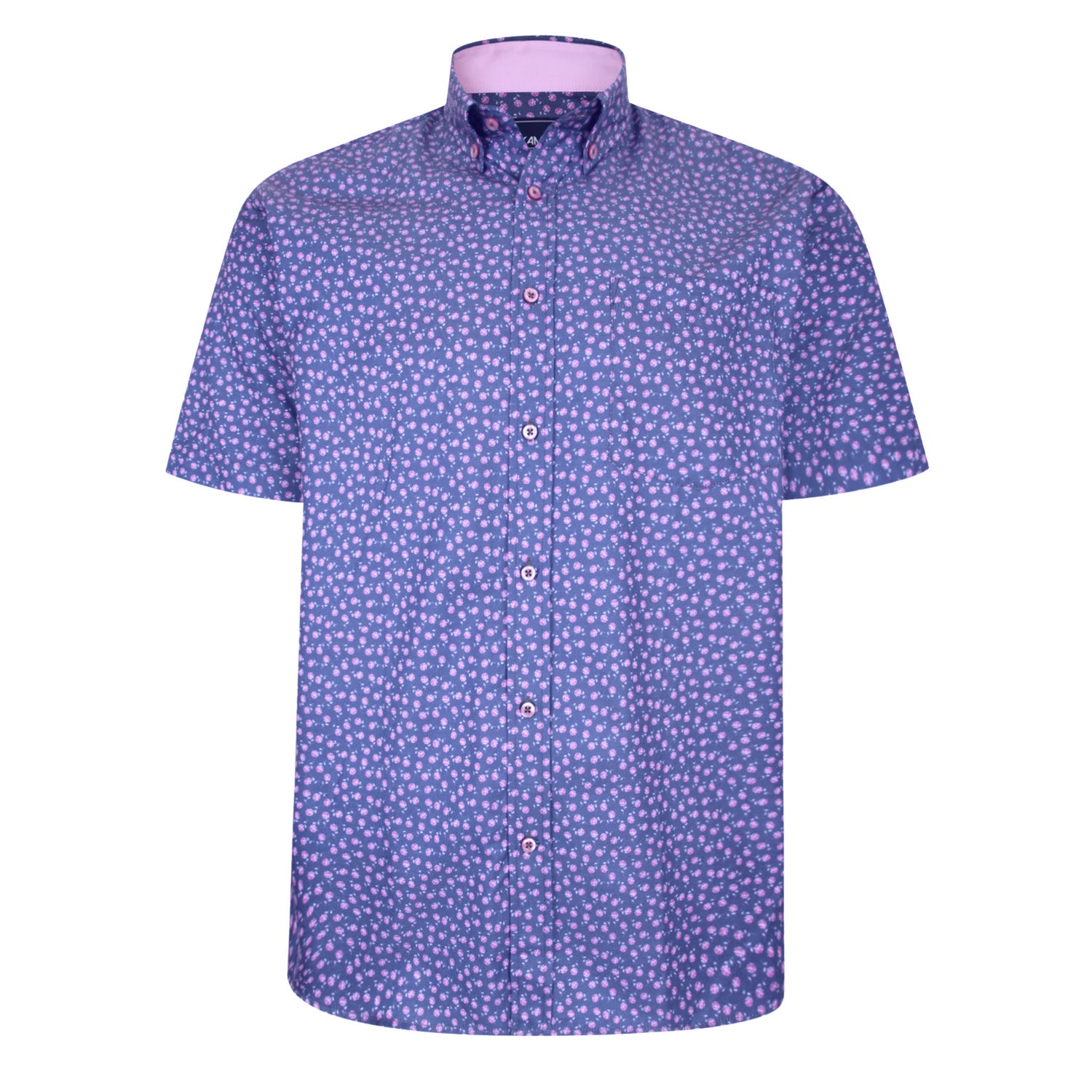 Kam S/S Mini Rose Print Shirt - KBS P012 - Navy 2