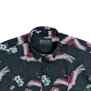 Kam S/S Flamingo Print Shirt - KBS P016 - Black 3