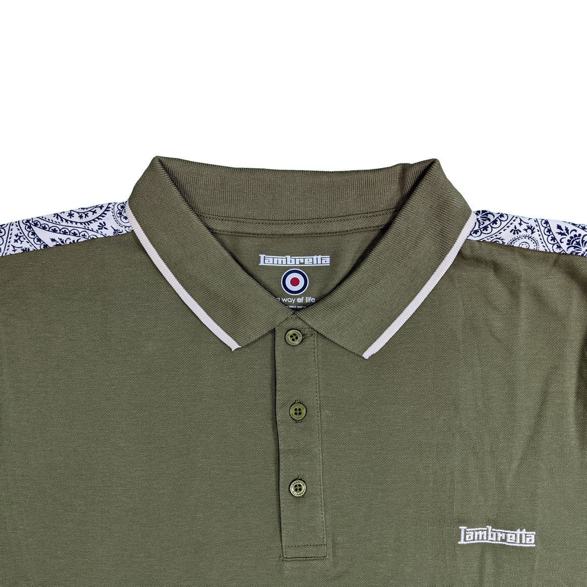 Lambretta Paisley Tapped Polo - LB9827 - Lichen Green 2