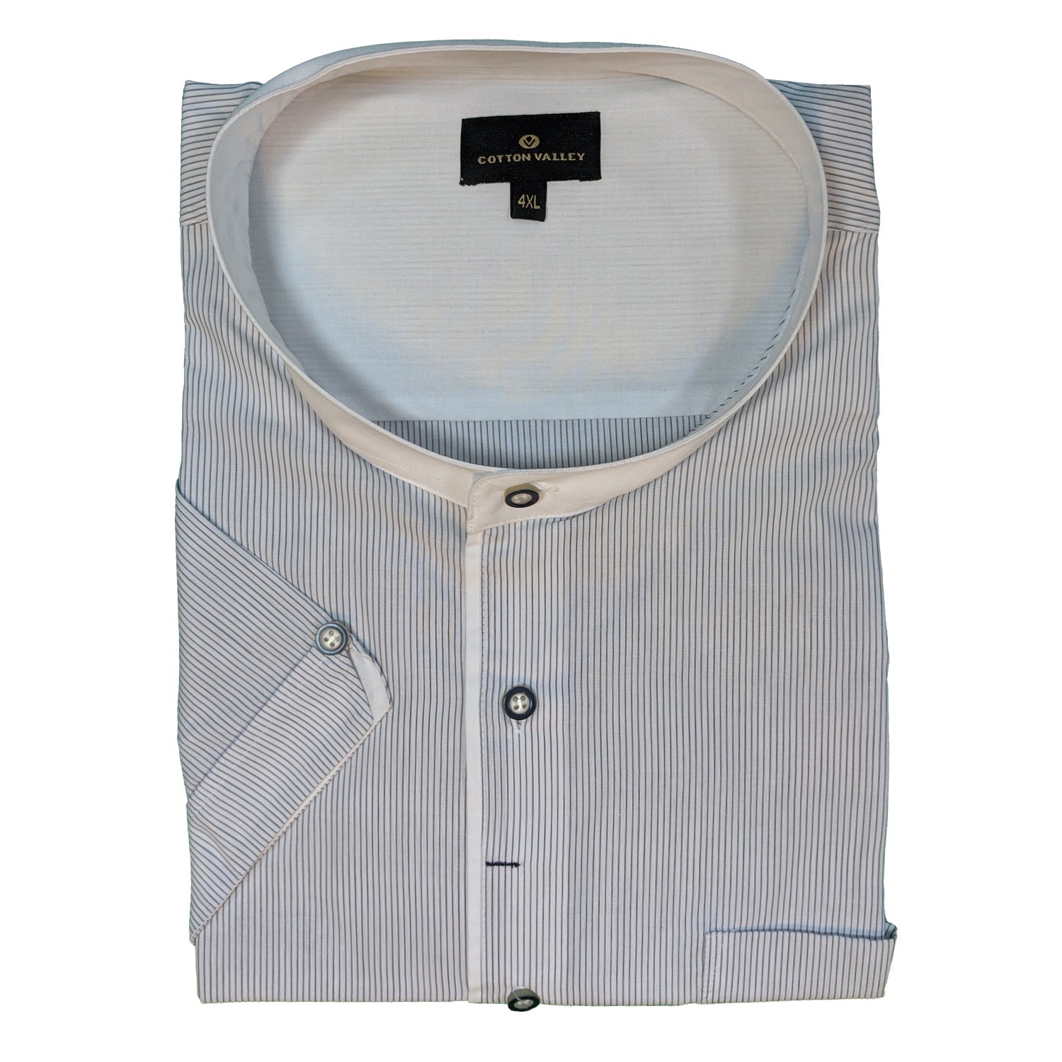 Cotton Valley Grandad Collar S/S Shirt - 14185 - White / Black 1