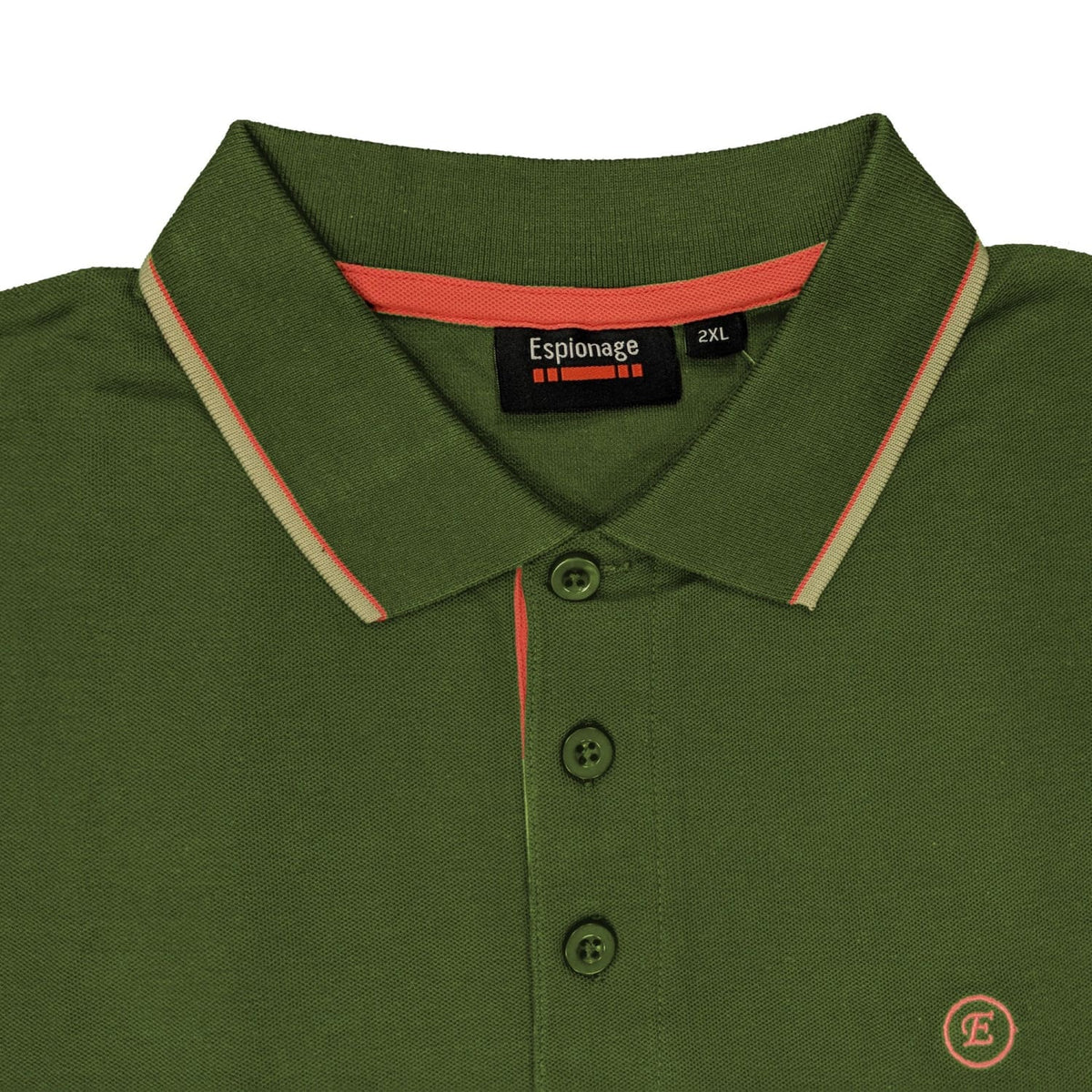 Espionage Tipped Polo - P129 - Khaki / Coral 2