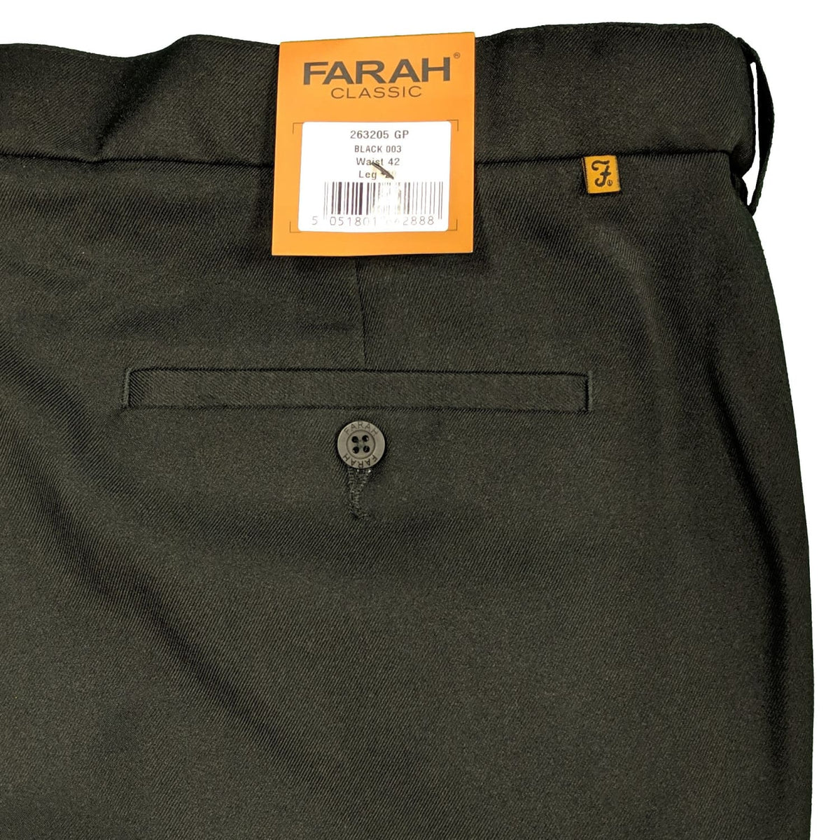 farah trousers 263205 black 1 back pocket 2 front pockets 42 44