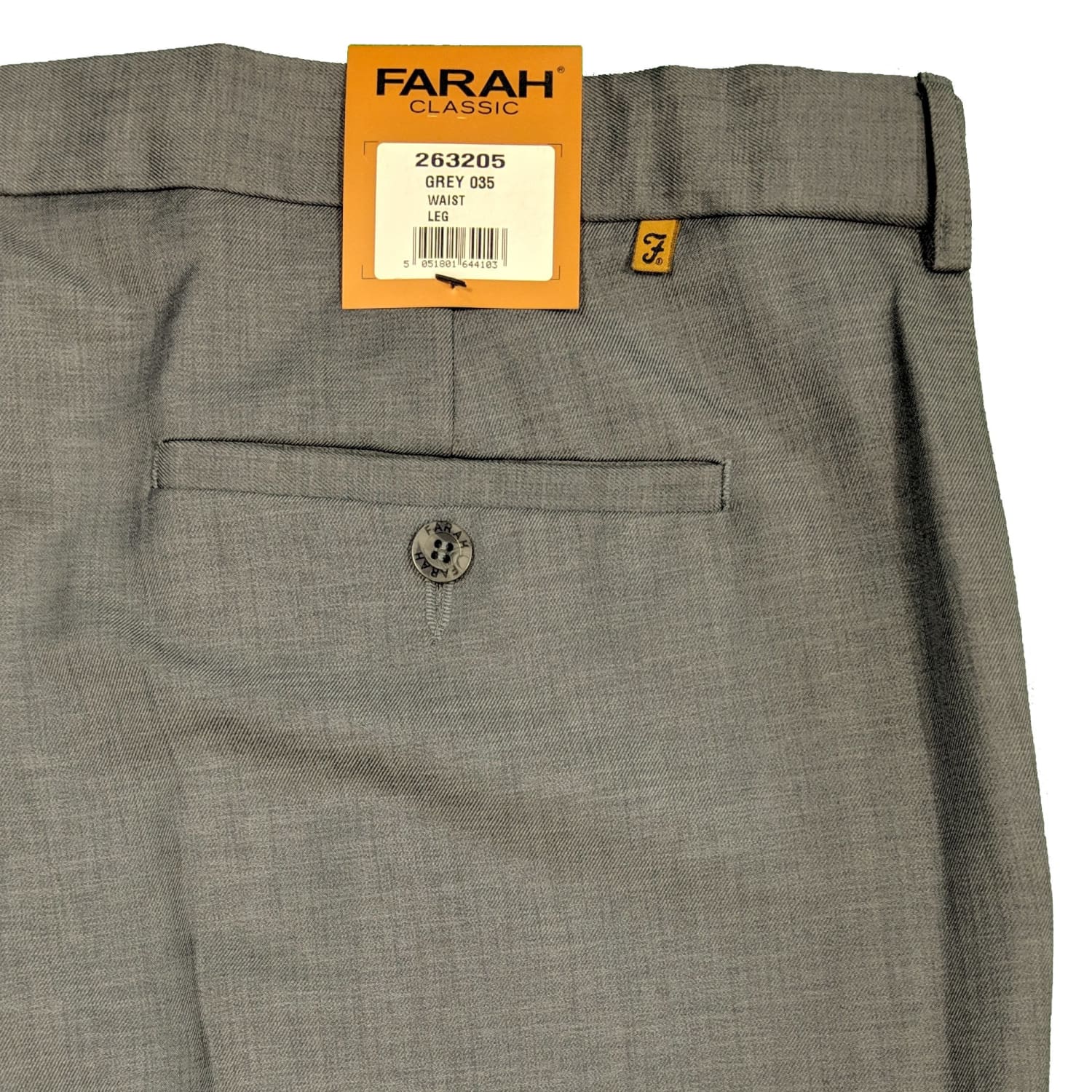 farah trousers 263205 grey 1 back pocket 2 front pockets 42 48