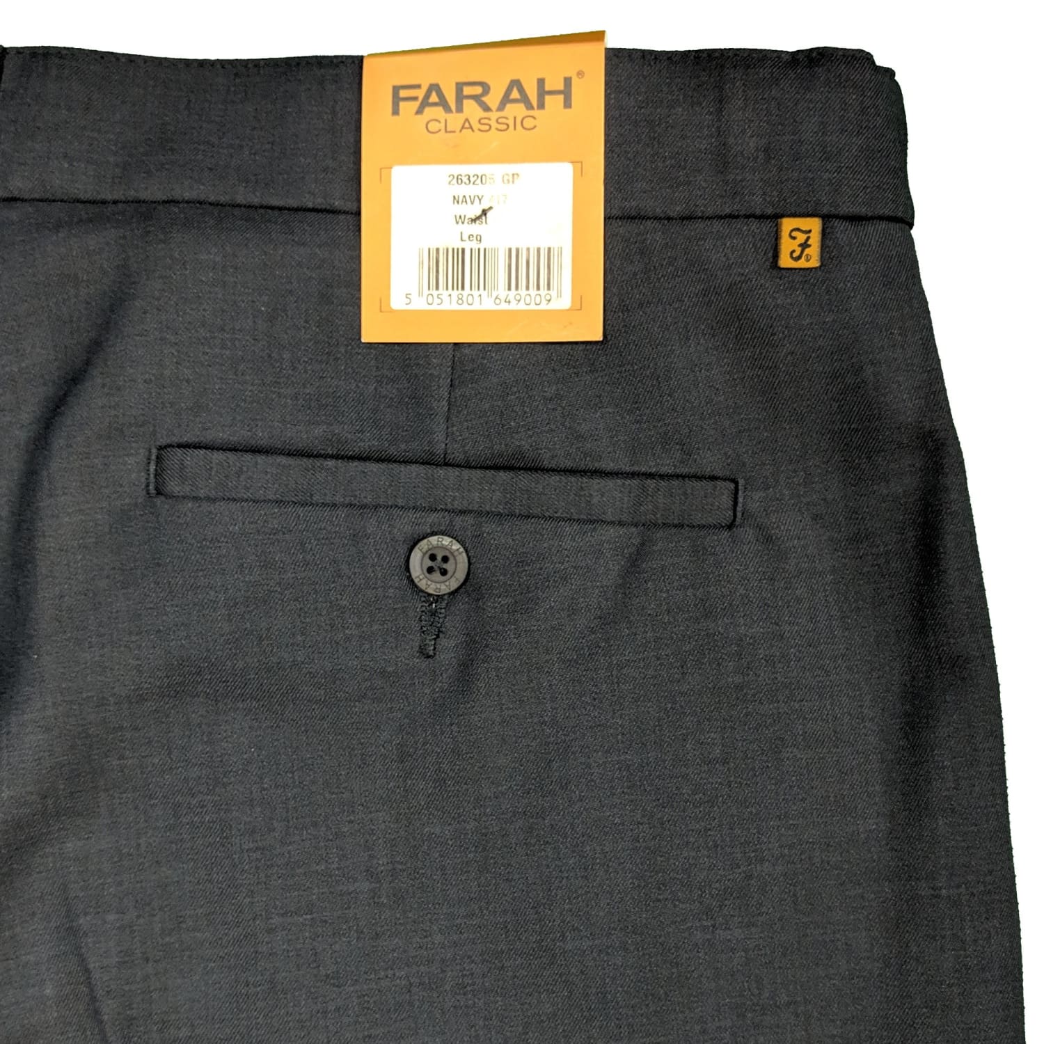 farah trousers 263205 navy 1 back pocket 2 front pockets 42 44