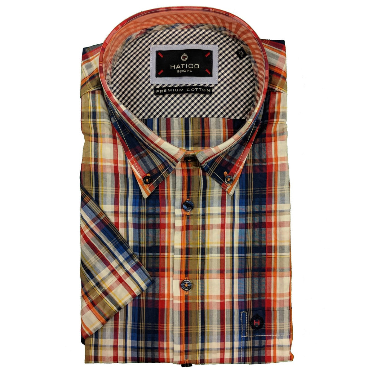 Hatico S/S Shirt - 5109 - Blue / Red / Orange Check 1