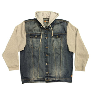 Kam Denim Jacket with Fleece Sleeves & Hoody - KBS Coco - Mid Used / Grey 1