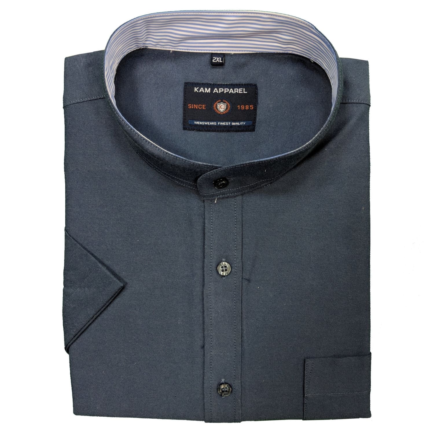 Kam S/S Grandad Shirt - KBS663B - Navy 1