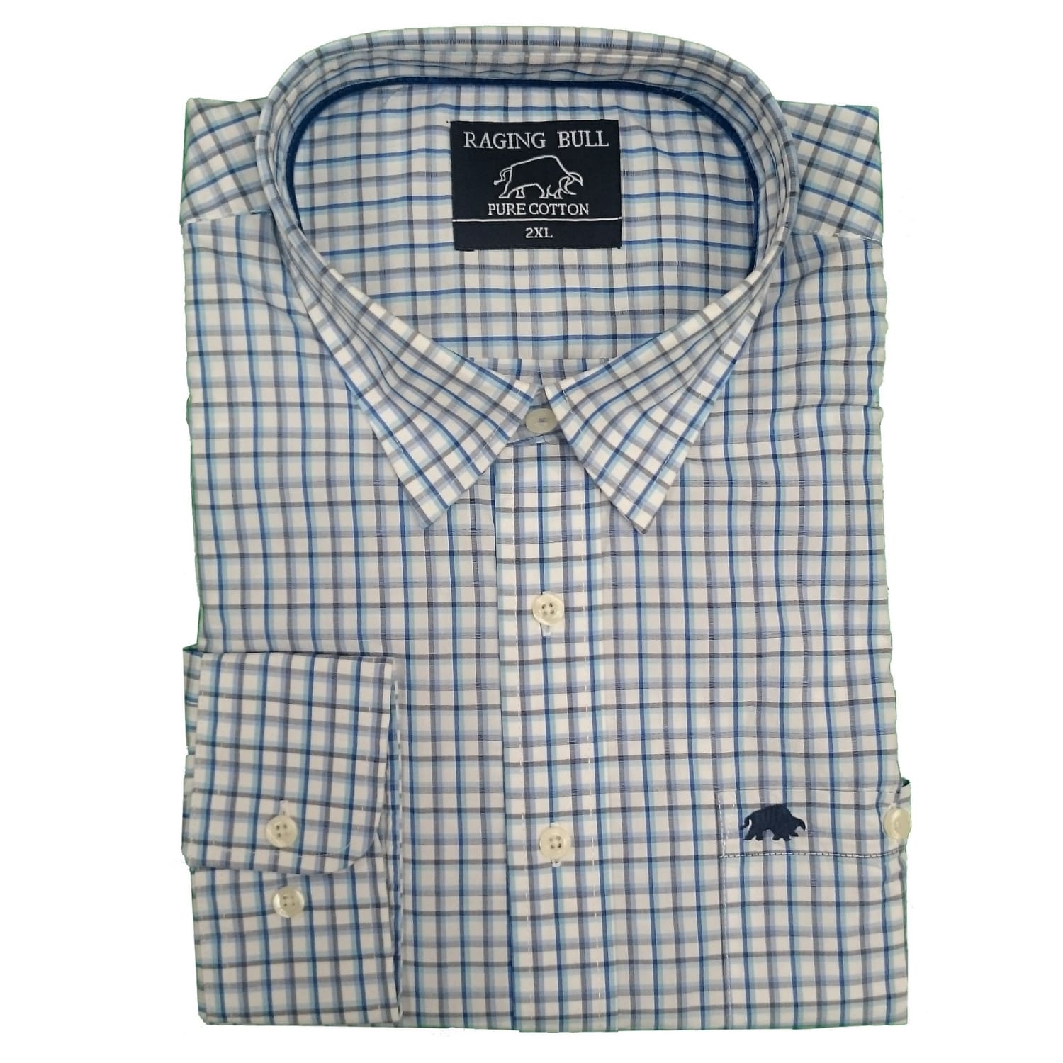 Raging Bull L/S Fine Check Shirt - S1484 - Blue / Navy 1