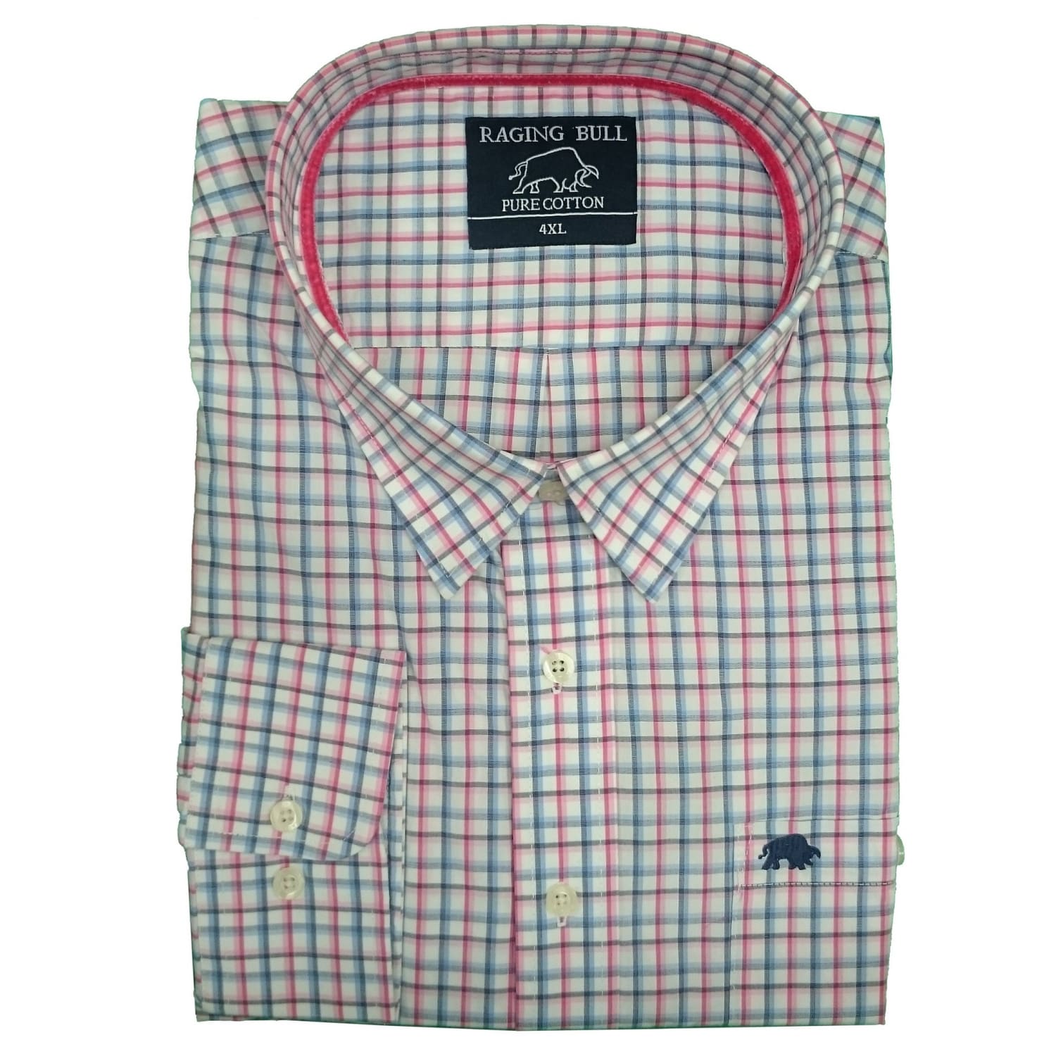 Raging Bull L/S Fine Check Shirt - S1484 - Pink / Navy 1