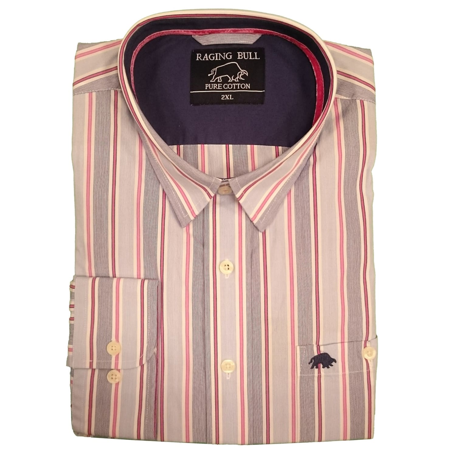 Raging Bull L/S Fine Stripe Shirt - S1458 - Pink / Navy 1