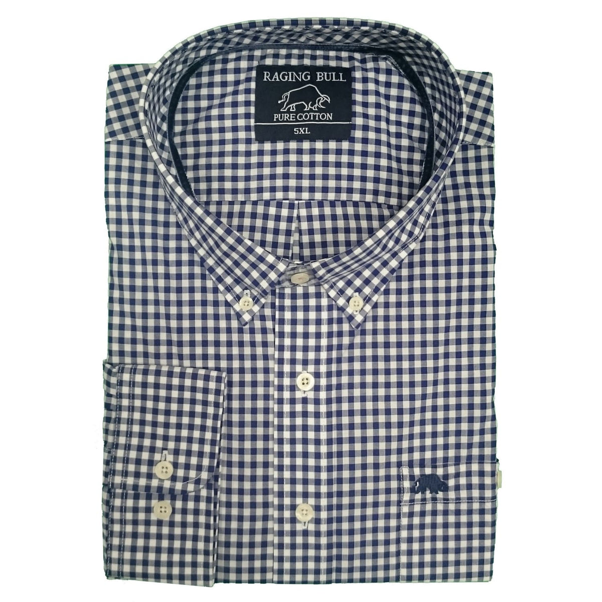 Raging Bull L/S Gingham Shirt - A1471 - Navy 1