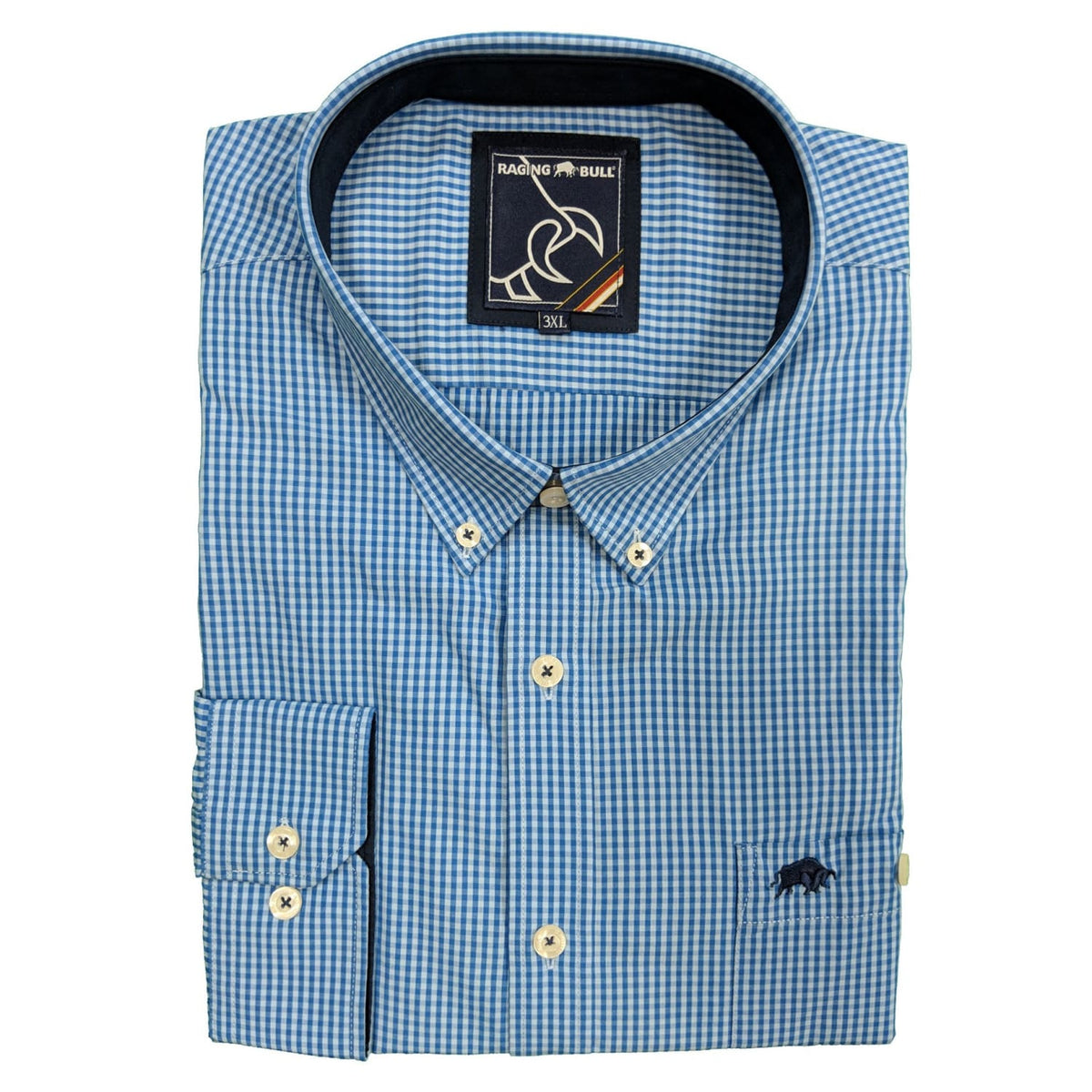 Raging Bull L/S Gingham Shirt - S18CS134 - Mid Blue 1