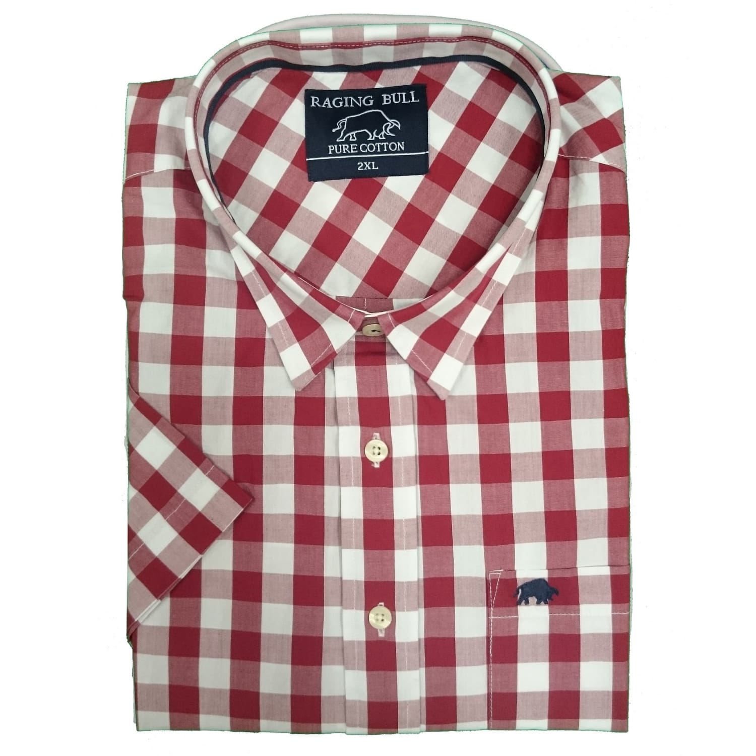 Raging Bull S/S Gingham Check Shirt - SS1356 - Wine 1