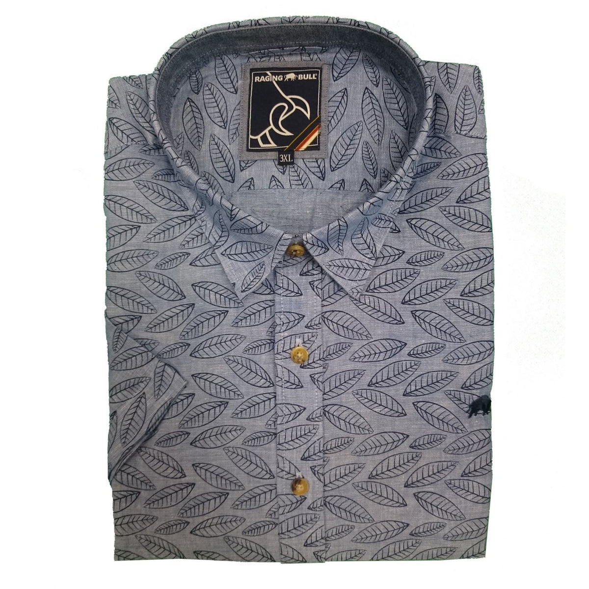 Raging Bull S/S Leaf Print Linen Shirt - S16CS13 - Navy 1