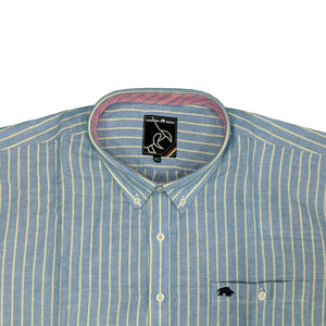 Raging Bull S/S Stripe Linen Shirt - 1510408S - Navy 3