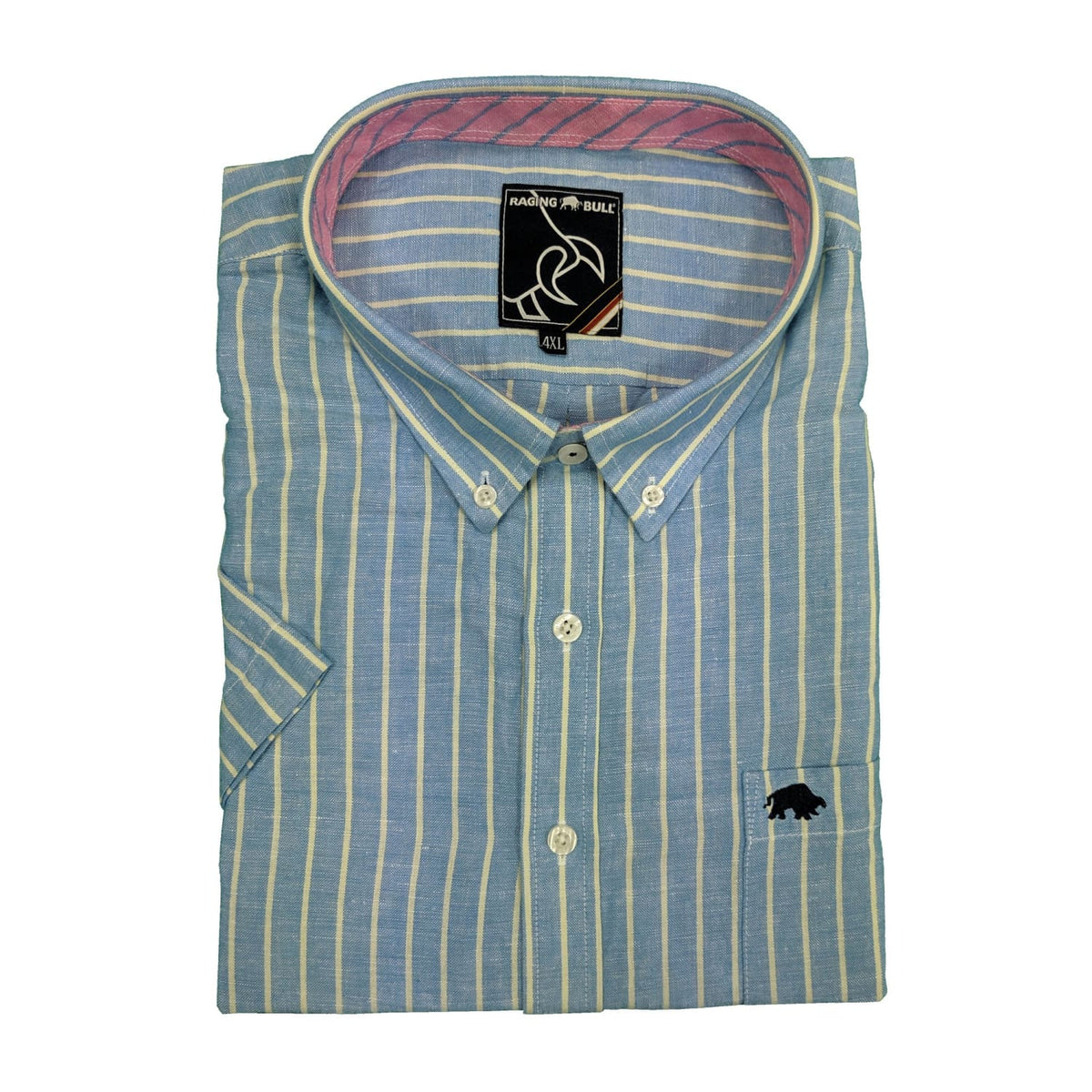 Raging Bull S/S Stripe Linen Shirt - 1510408S - Navy 1