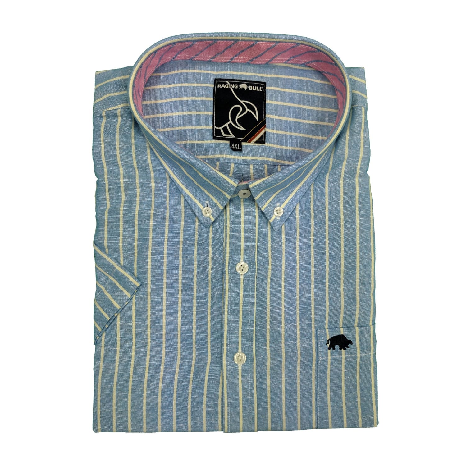 Raging Bull S/S Stripe Linen Shirt - 1510408S - Navy 1