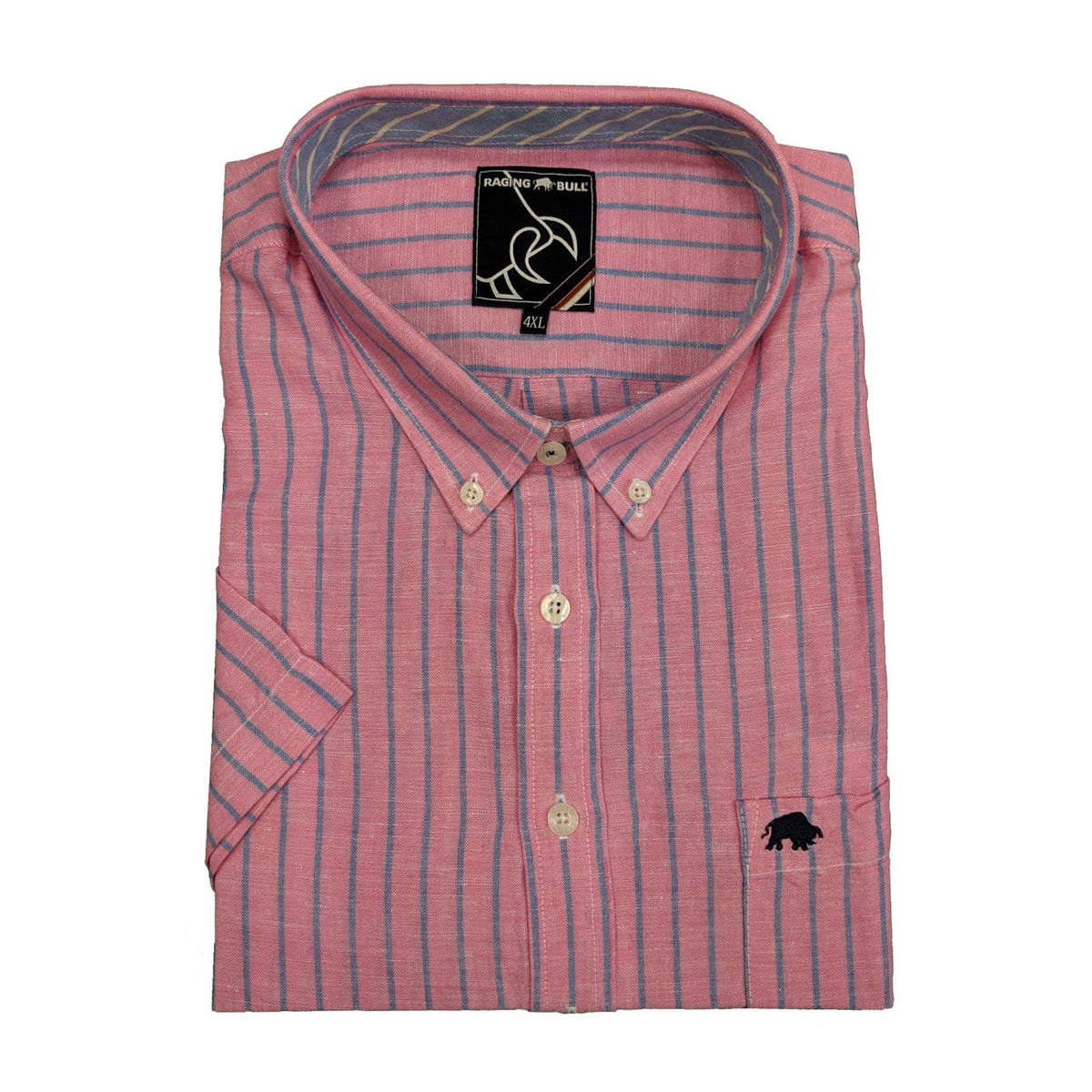 Raging Bull S/S Stripe Linen Shirt - 1510408S - Vivid Pink 1