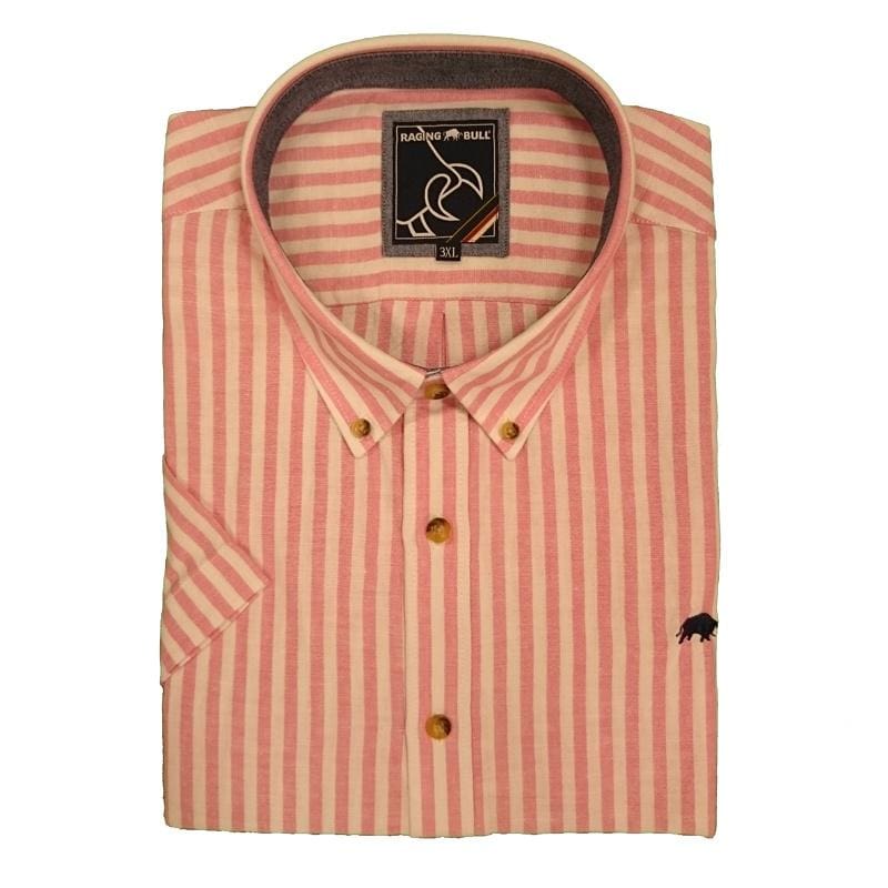 Raging Bull S/S Stripe Linen Shirt - S16CS09 - Vivid Pink 1